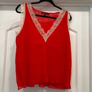 Pleated couture tank top, red with cream trim, Romeo and Juliet couture